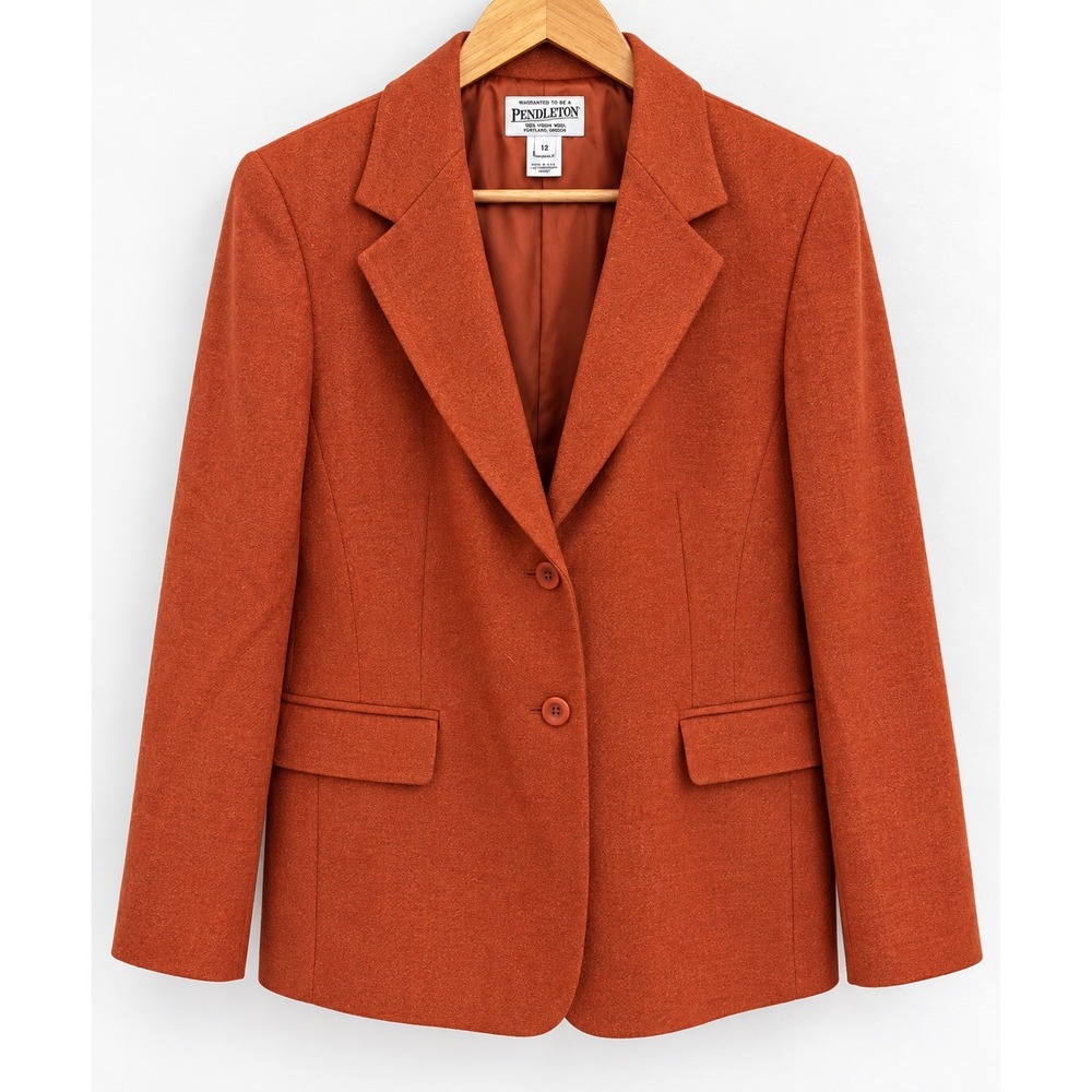 Pendleton Womens Wool Lambswool Blazer Jacket Burnt Orange Rust Size 12 Vintage
